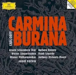 Carmina Burana by Carl Orff; Barbara Bonney, Frank Lopardo, Anthony Michaels‐Moore, Arnold Schoenberg Chor, Wiener Sängerknaben, Wiener Philharmoniker, André Previn